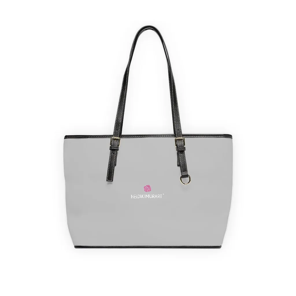 Light Grey Zipped Tote Bag, Solid Color Modern Essential Designer PU Leather Shoulder Bag For Ladies