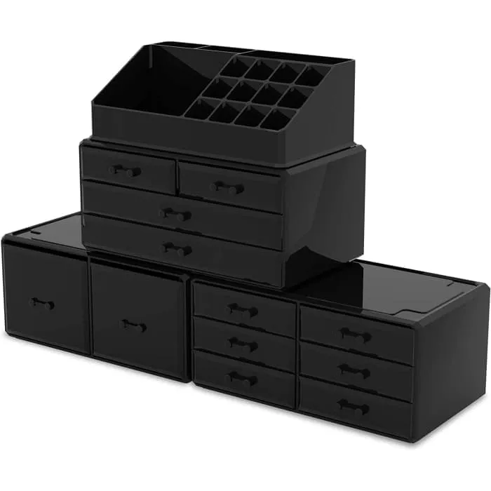 Makeup Cosmetic Organizer Storage With 12 Drawers Display Boxes (black)
