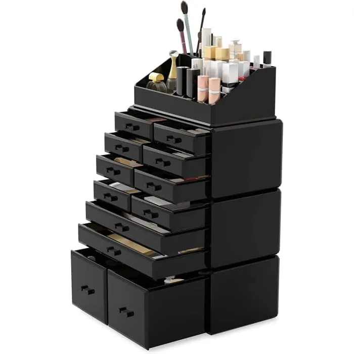 Makeup Cosmetic Organizer Storage With 12 Drawers Display Boxes (black)