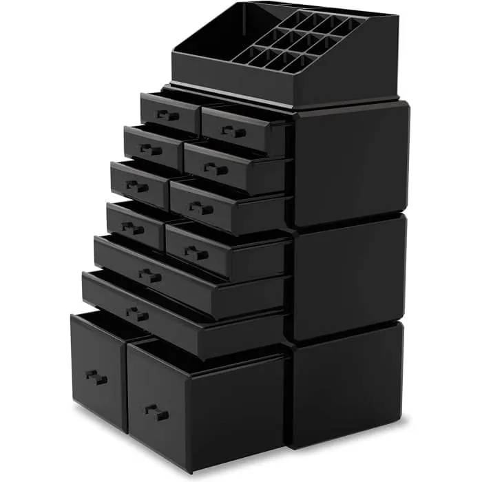 Makeup Cosmetic Organizer Storage With 12 Drawers Display Boxes (black)