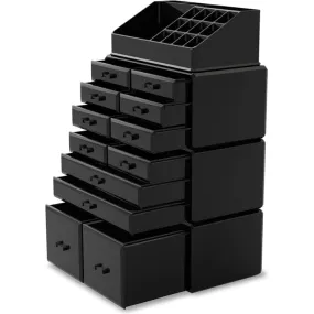 Makeup Cosmetic Organizer Storage With 12 Drawers Display Boxes (black)