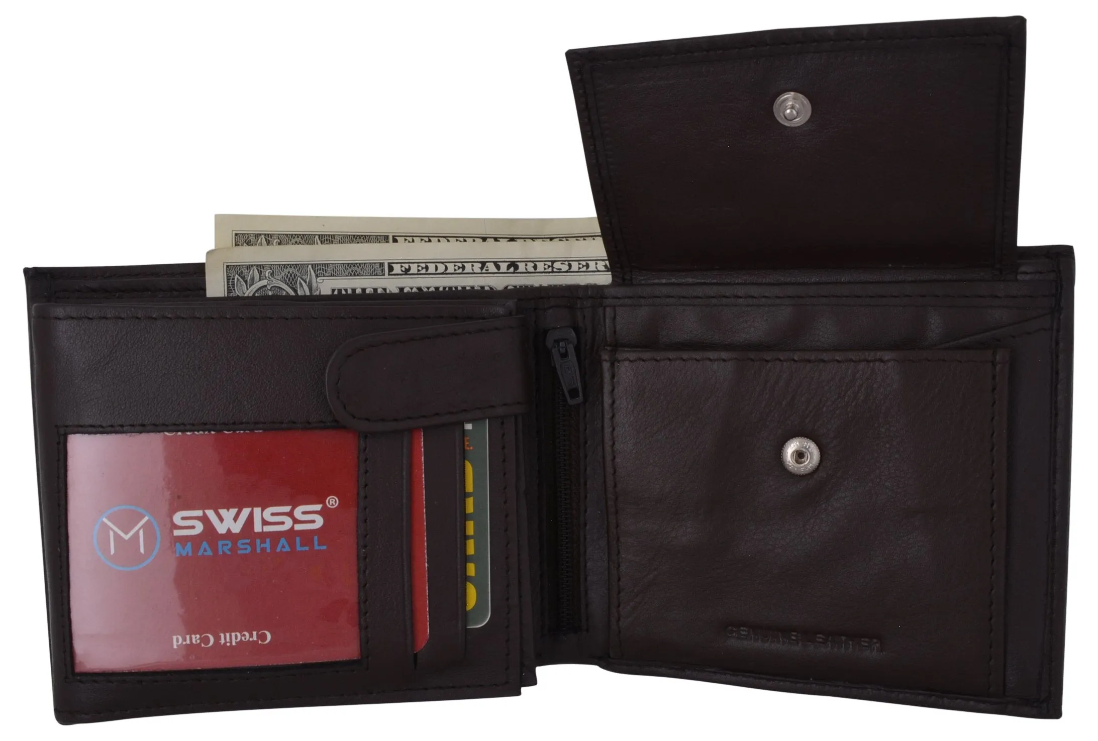Mens RFID Leather Multi Credit Card ID Snap Bifold Wallet with Coin Pouch RFIDCN576