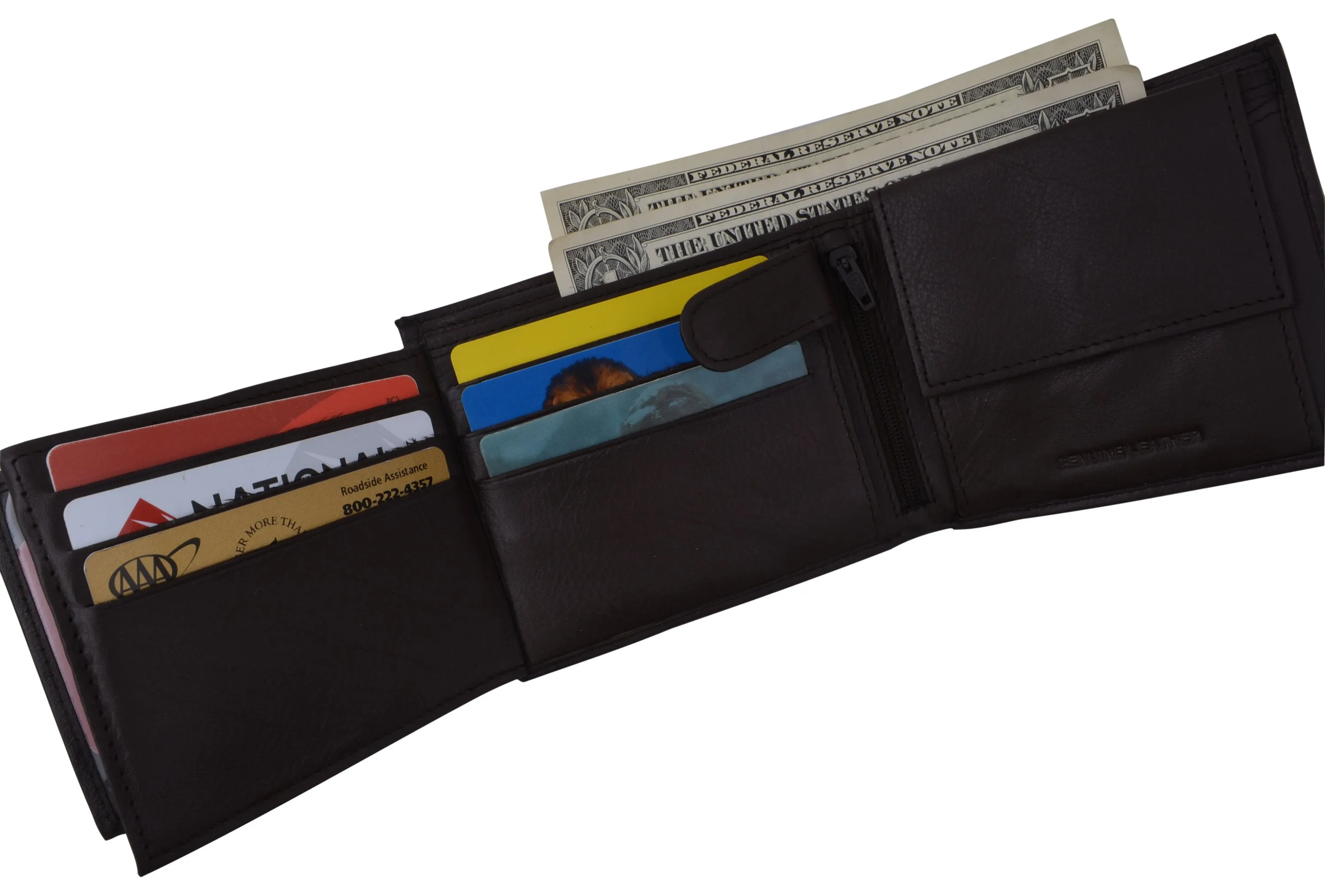 Mens RFID Leather Multi Credit Card ID Snap Bifold Wallet with Coin Pouch RFIDCN576