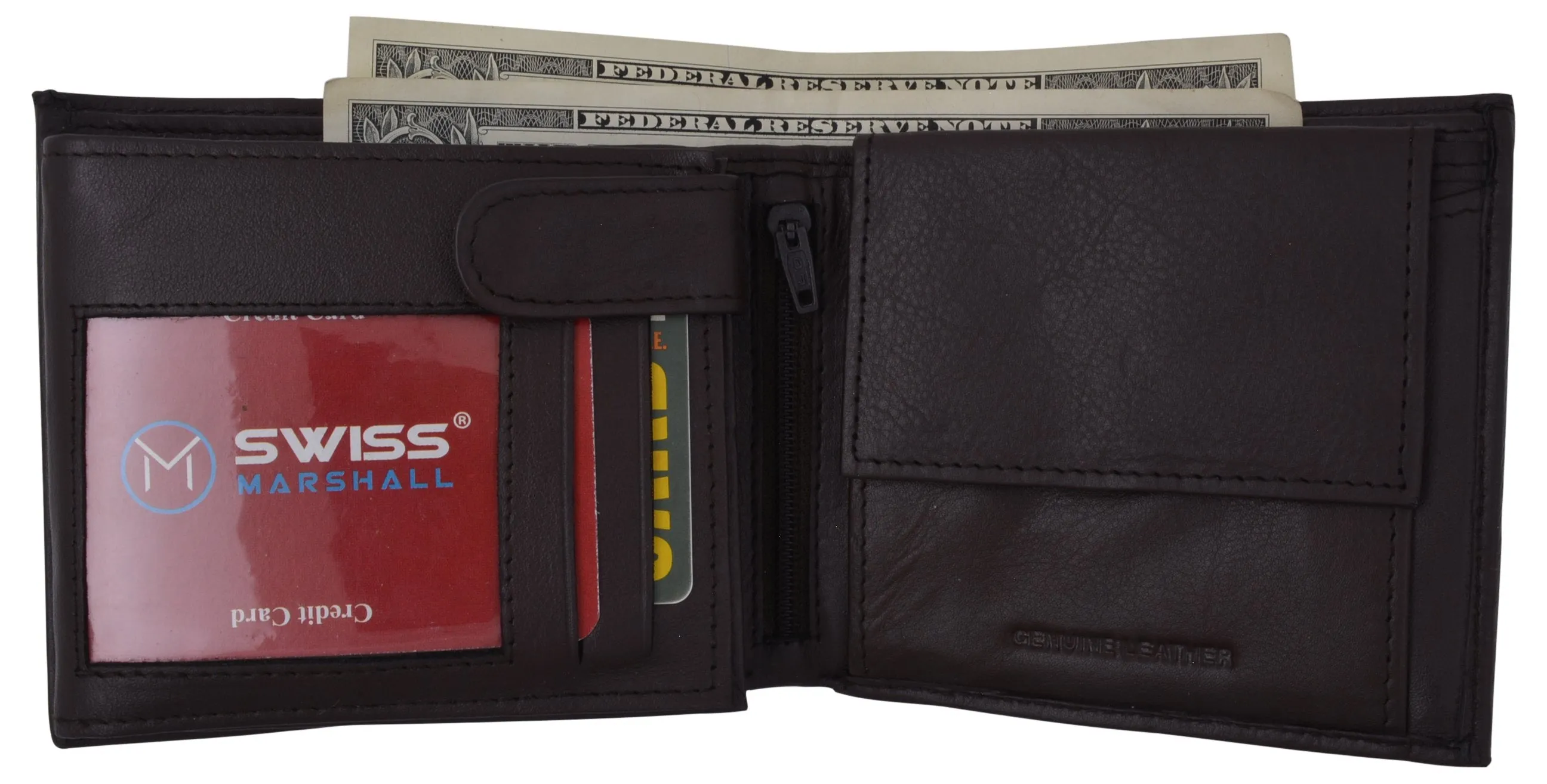 Mens RFID Leather Multi Credit Card ID Snap Bifold Wallet with Coin Pouch RFIDCN576