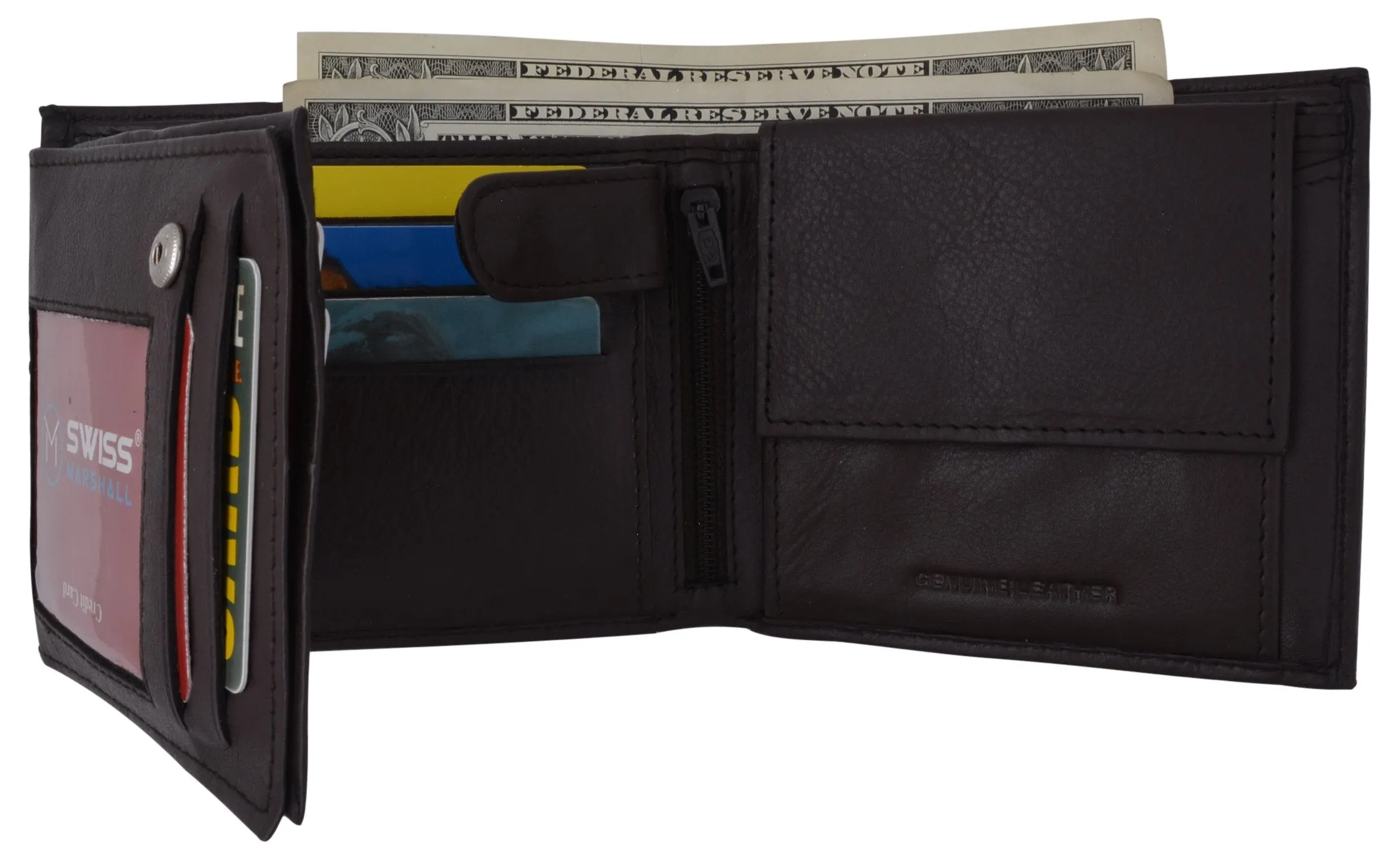 Mens RFID Leather Multi Credit Card ID Snap Bifold Wallet with Coin Pouch RFIDCN576