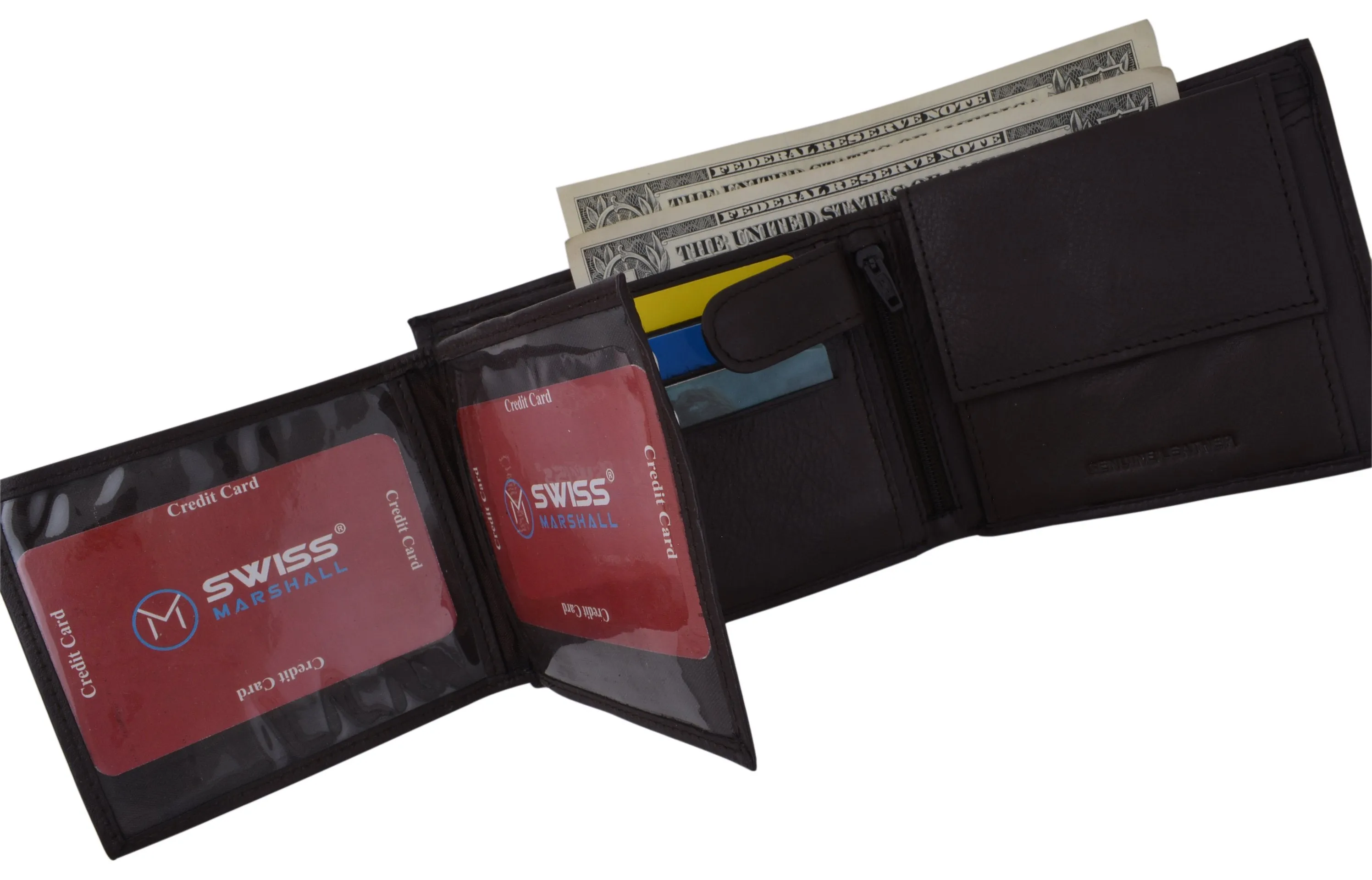 Mens RFID Leather Multi Credit Card ID Snap Bifold Wallet with Coin Pouch RFIDCN576