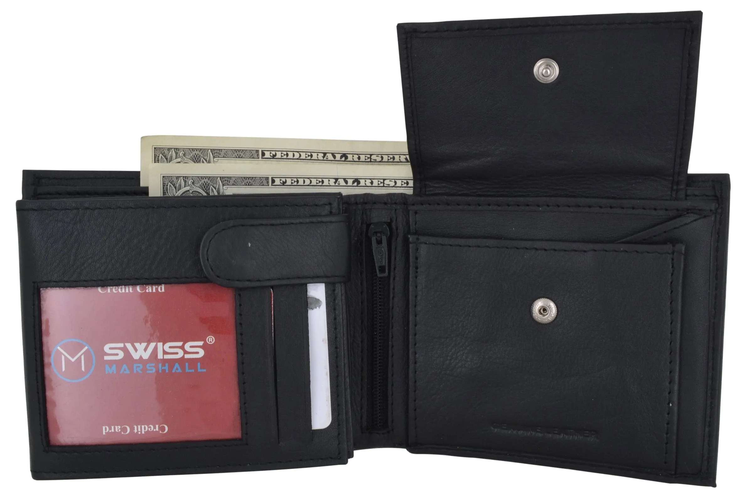 Mens RFID Leather Multi Credit Card ID Snap Bifold Wallet with Coin Pouch RFIDCN576