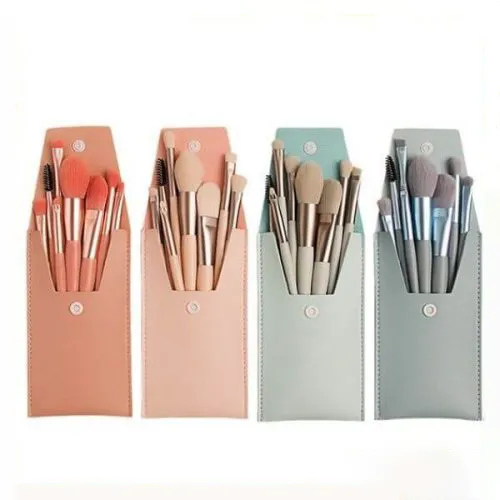 Miss Beauty New 8pcs Mini Make Up Brushes for Foundation, Powder, Blush Eyeshadow ,Eyelash and Concealer with Pouch / Mini Leather Bag