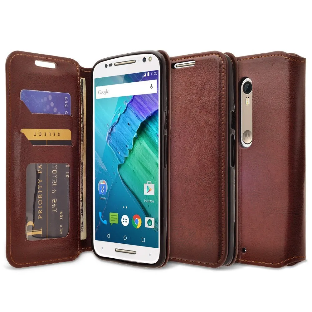Motorola Droid Turbo 2 Case | Moto X Force Case | Kinzie Bounce Case, Pu Leather Magnetic Fold[Kickstand] Wallet Case with ID & Card Slots for Motorola Droid Turbo 2/X Force/Kinzie Bounce - Brown