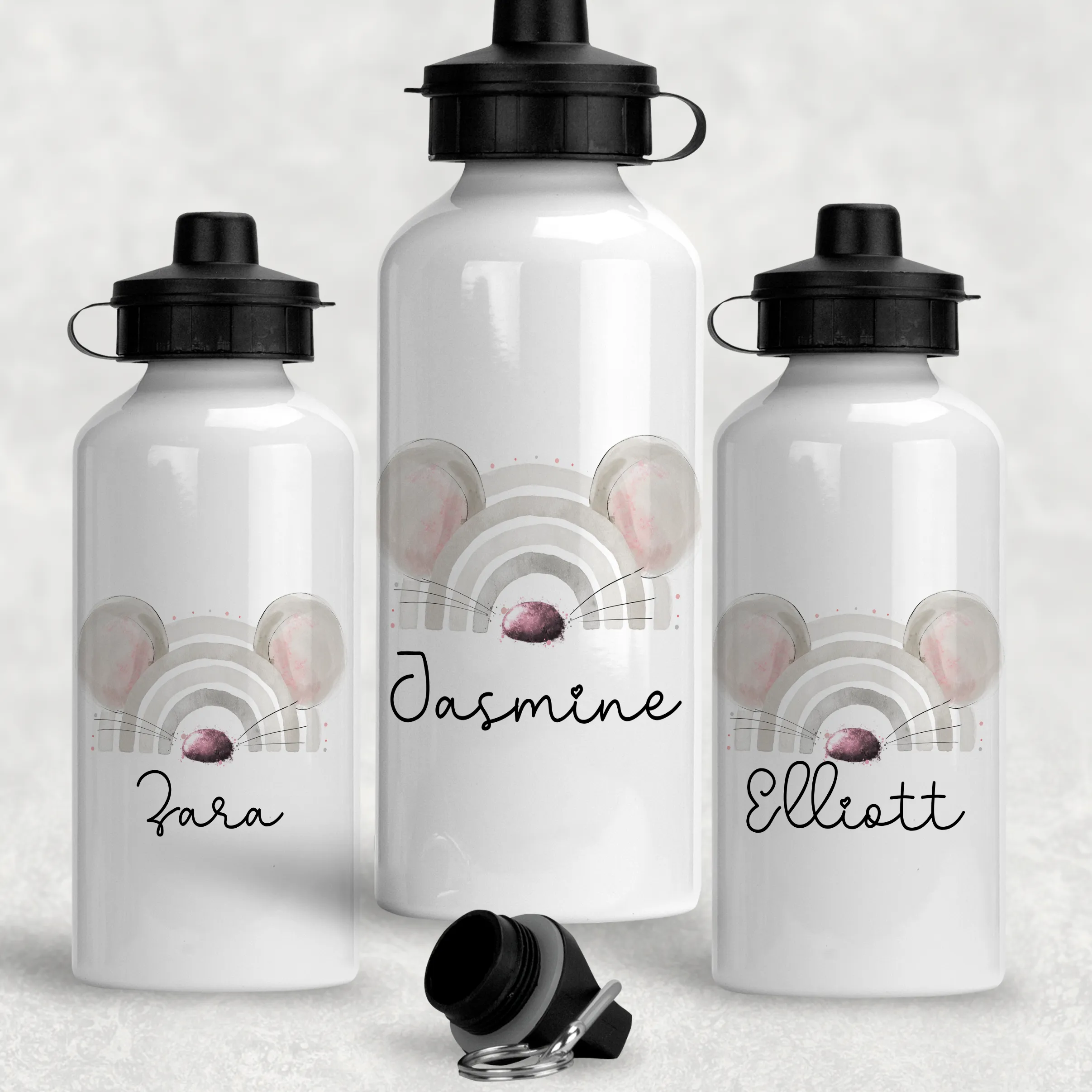 Mouse Rainbow Personalised Aluminium Water Bottle 400/600ml