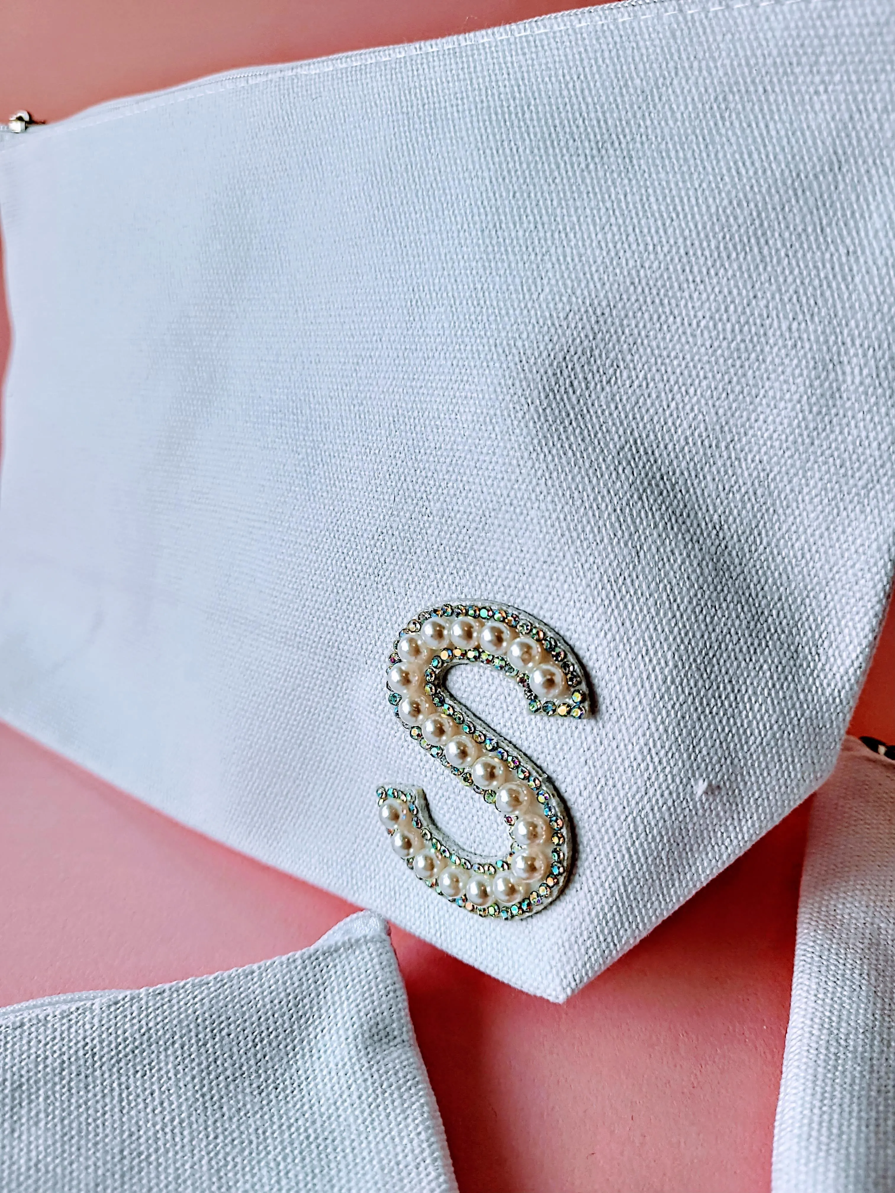Pearl and Rhinestone Patch Makeup Bag