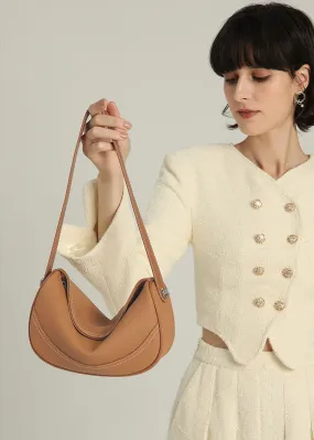 Pebble Leather Crescent Shoulder Bag