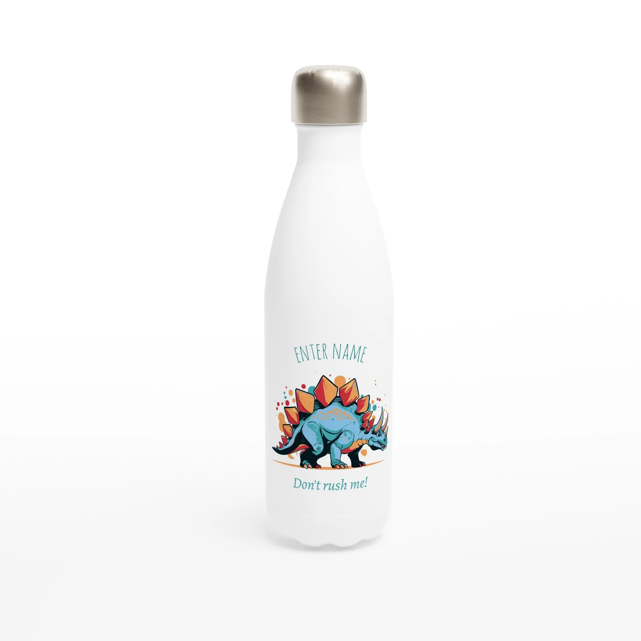 Personalisable White 17oz Stainless Steel Water Bottle - Stegosaurus Don't Rush Me