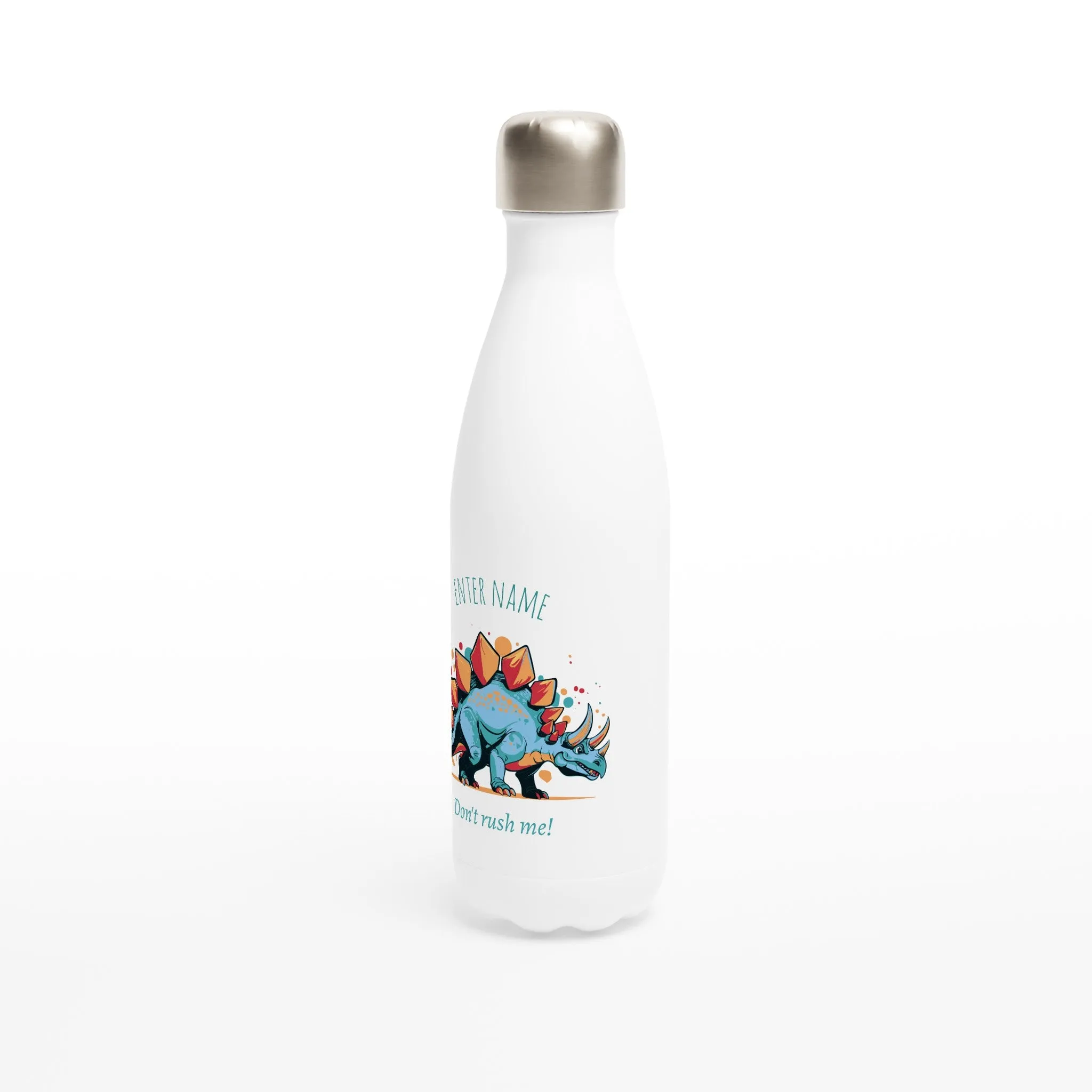 Personalisable White 17oz Stainless Steel Water Bottle - Stegosaurus Don't Rush Me