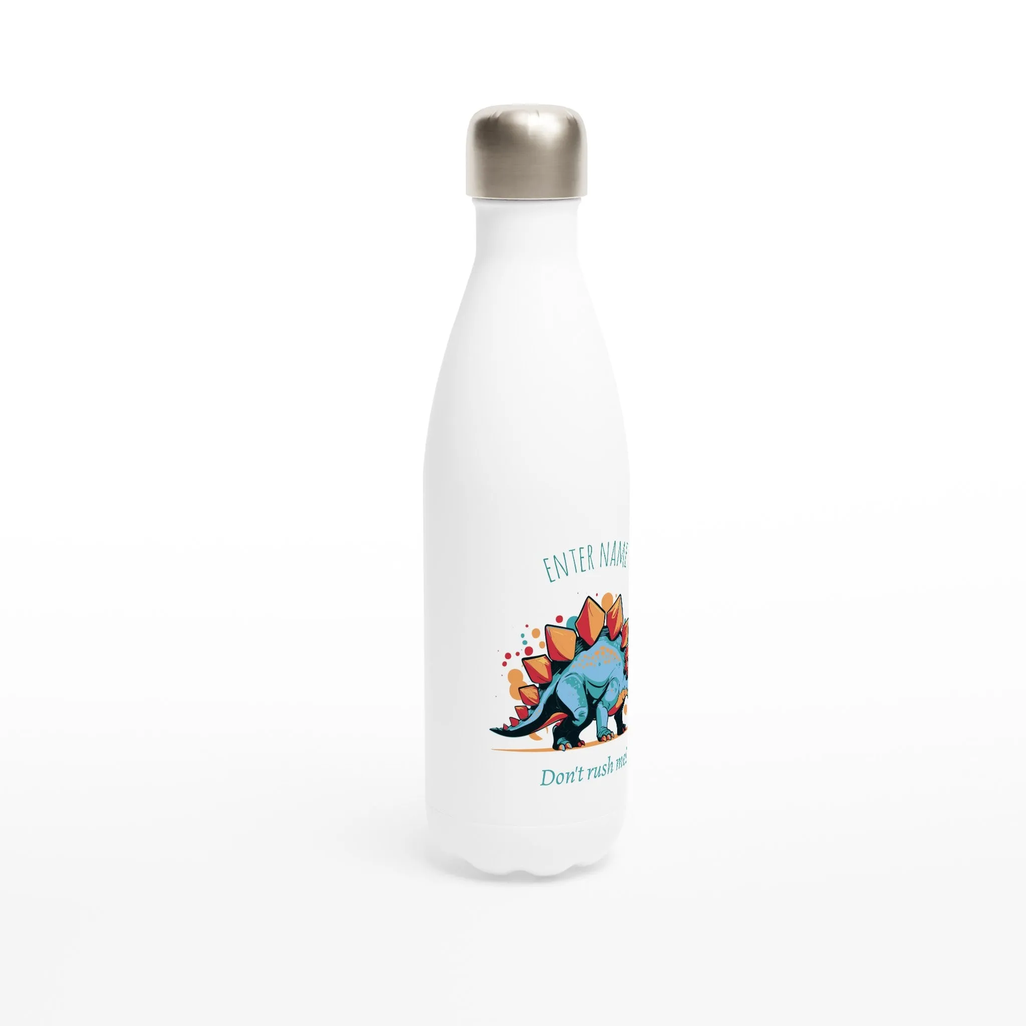Personalisable White 17oz Stainless Steel Water Bottle - Stegosaurus Don't Rush Me