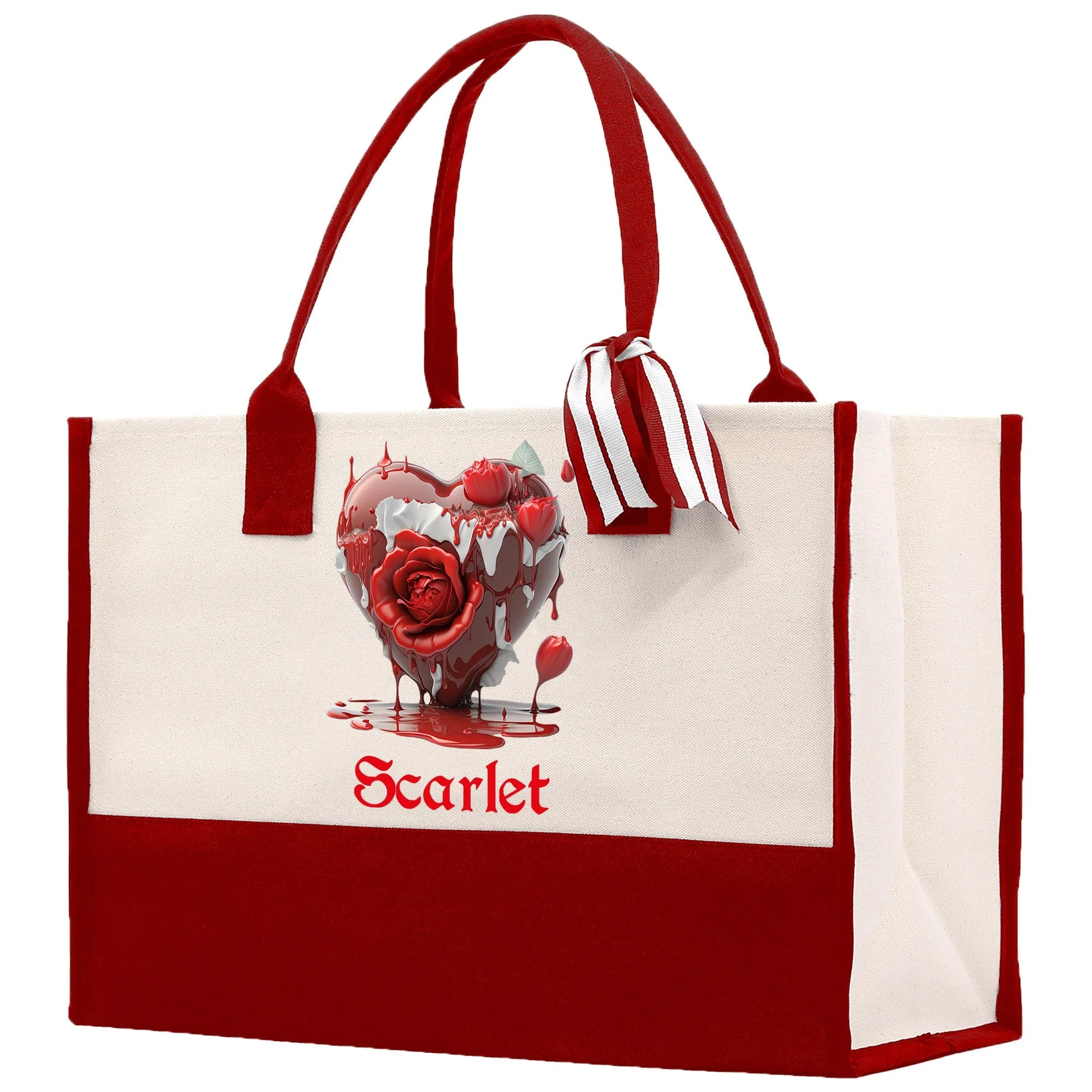 Personalized Heart Canvas Tote Bag Happy Valentines Day Gift Love Tote Bag Customize Lovers Gift Mother Day Gift Cute Valentines Gift