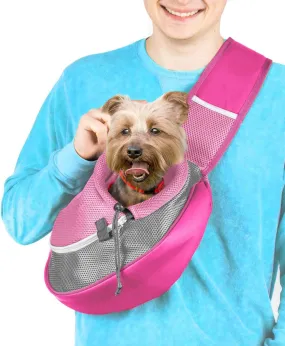 Pet Sling Carrier - Small Dog Puppy Cat Carrying Bag Purse Pouch - for Pooch Doggy Doggie Yorkie Chihuahua Baby Papoose Bjorn - Hiking Front Backpack Chest Body Holder Pack to Wear (Pink)