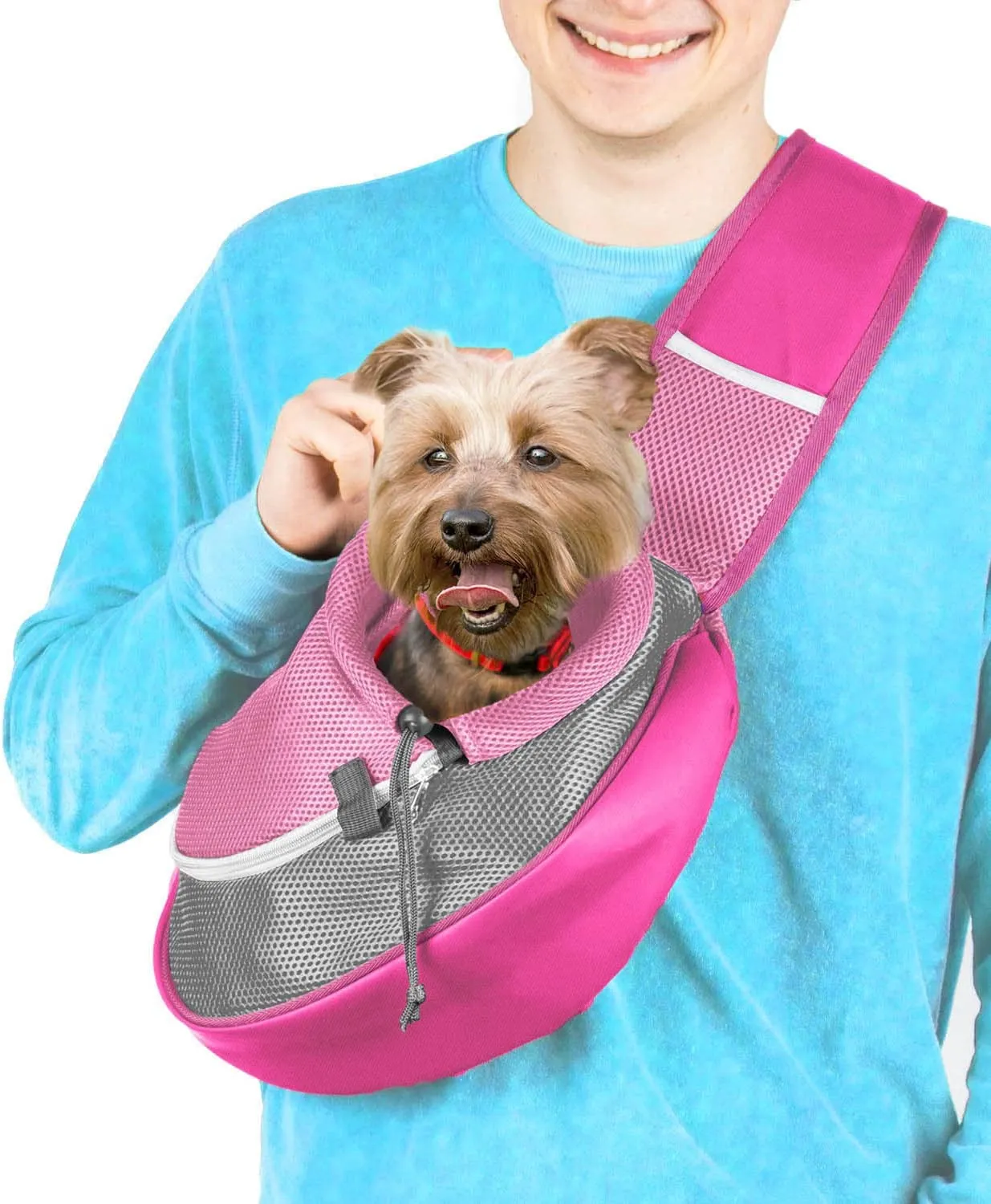 Pet Sling Carrier - Small Dog Puppy Cat Carrying Bag Purse Pouch - for Pooch Doggy Doggie Yorkie Chihuahua Baby Papoose Bjorn - Hiking Front Backpack Chest Body Holder Pack to Wear (Pink)