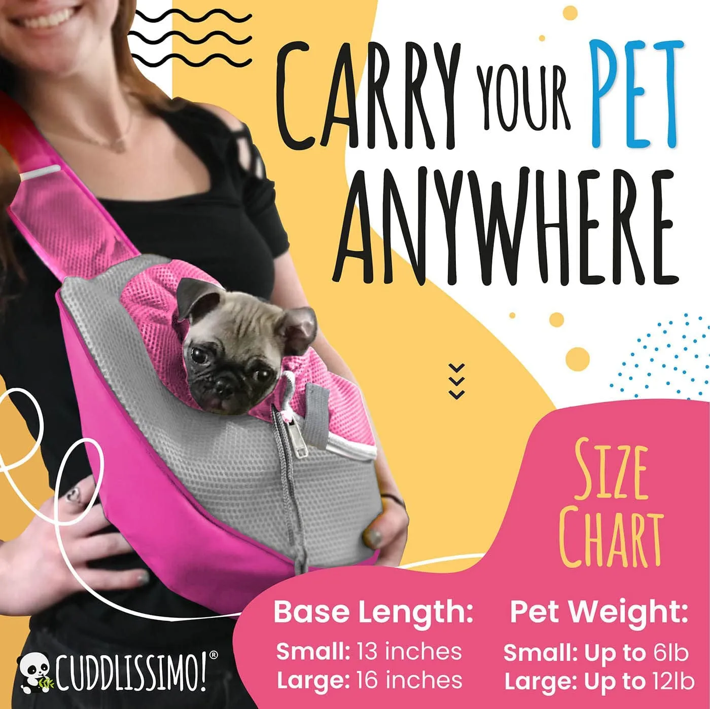 Pet Sling Carrier - Small Dog Puppy Cat Carrying Bag Purse Pouch - for Pooch Doggy Doggie Yorkie Chihuahua Baby Papoose Bjorn - Hiking Front Backpack Chest Body Holder Pack to Wear (Pink)