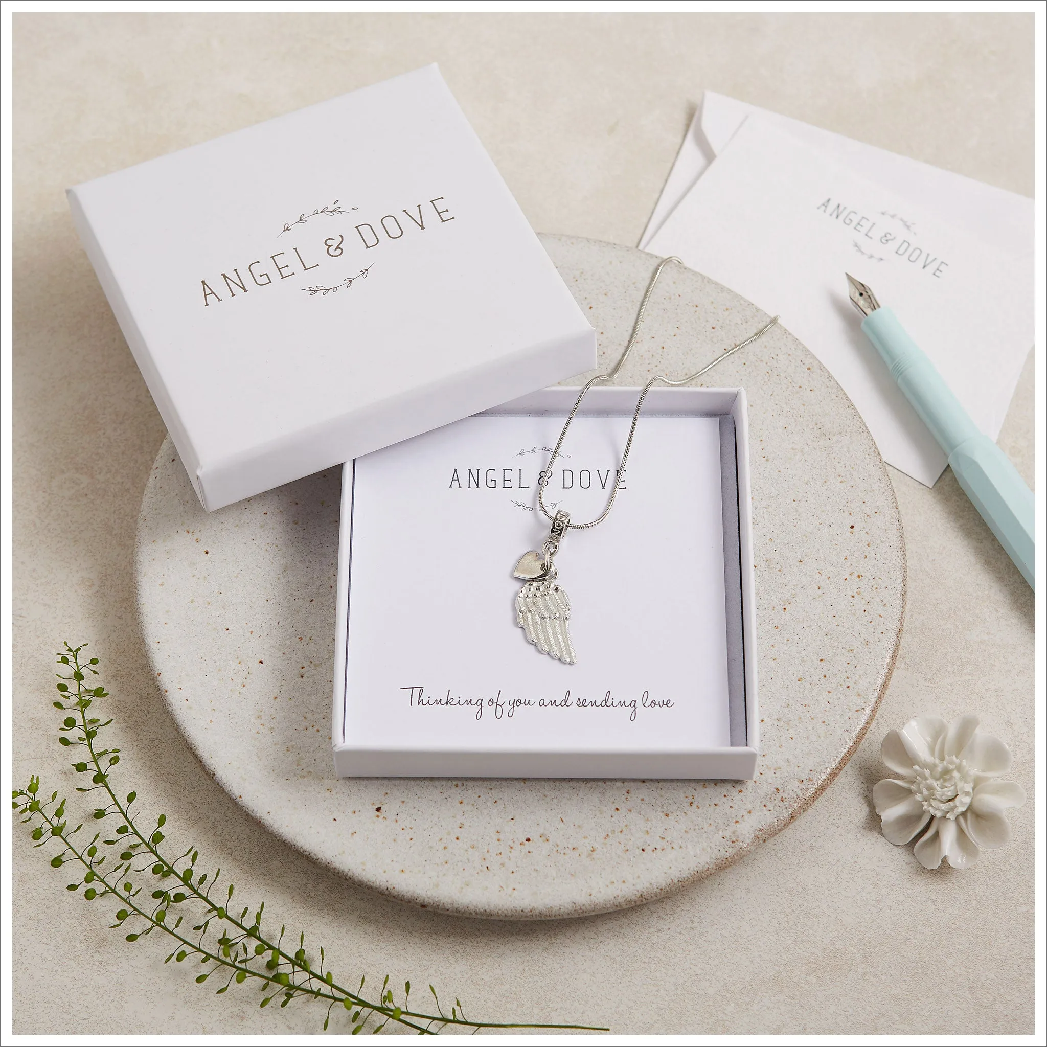 Pewter Angel Wing 'Thinking of You' Necklace Sympathy Gift with Bag & Card