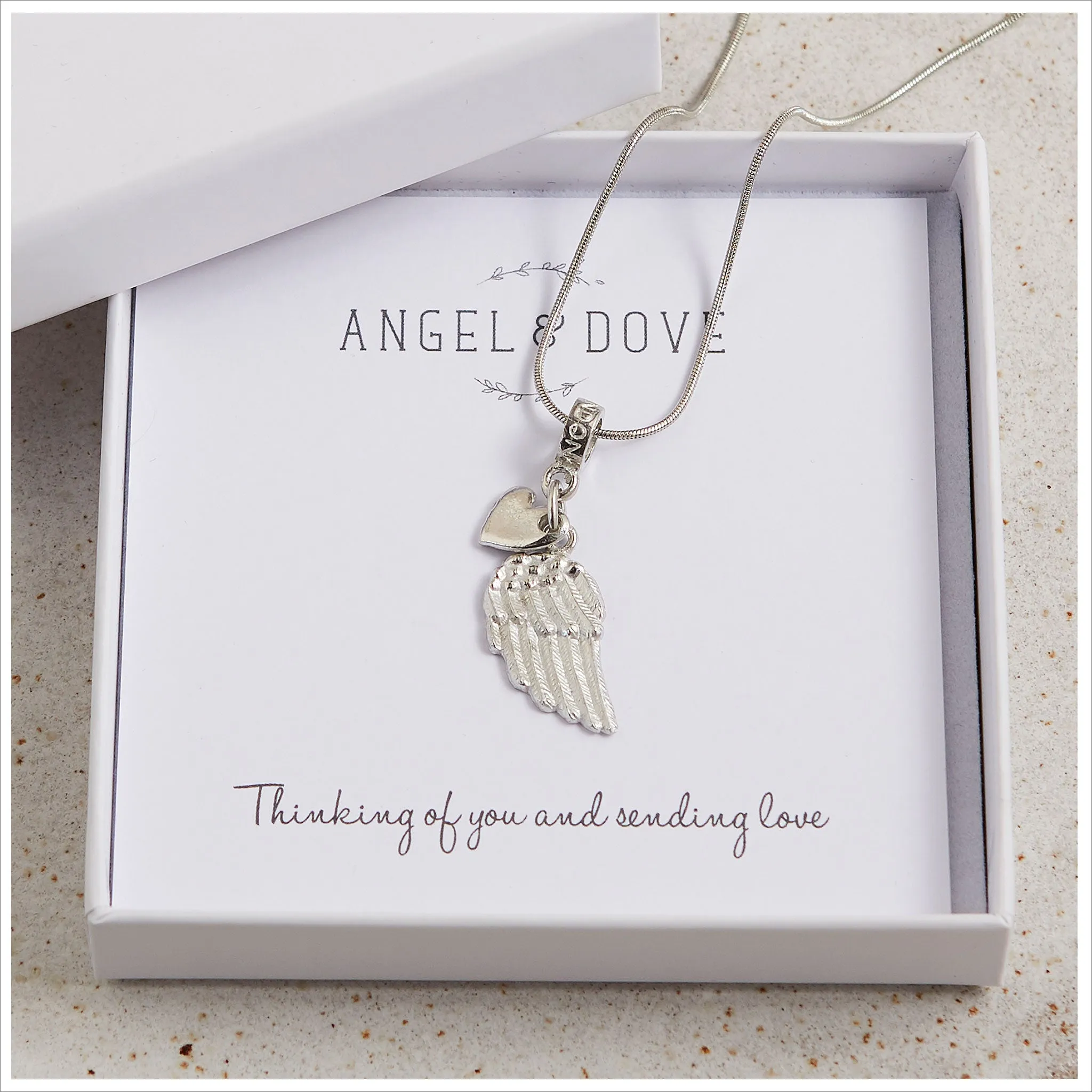 Pewter Angel Wing 'Thinking of You' Necklace Sympathy Gift with Bag & Card