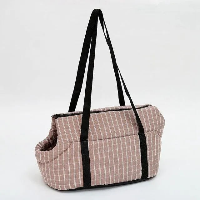 Plaid Shoulder Pet Carrier Bag for Dogs and Cats - Breathable Travel Companion