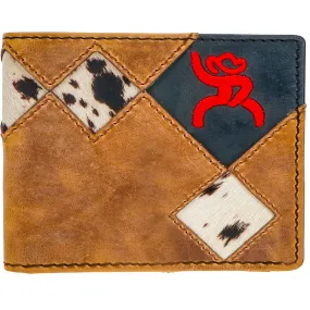 "Roughy Crazy Horse" Tan/Black w/Patchwork Front Pocket Bifold Wallet