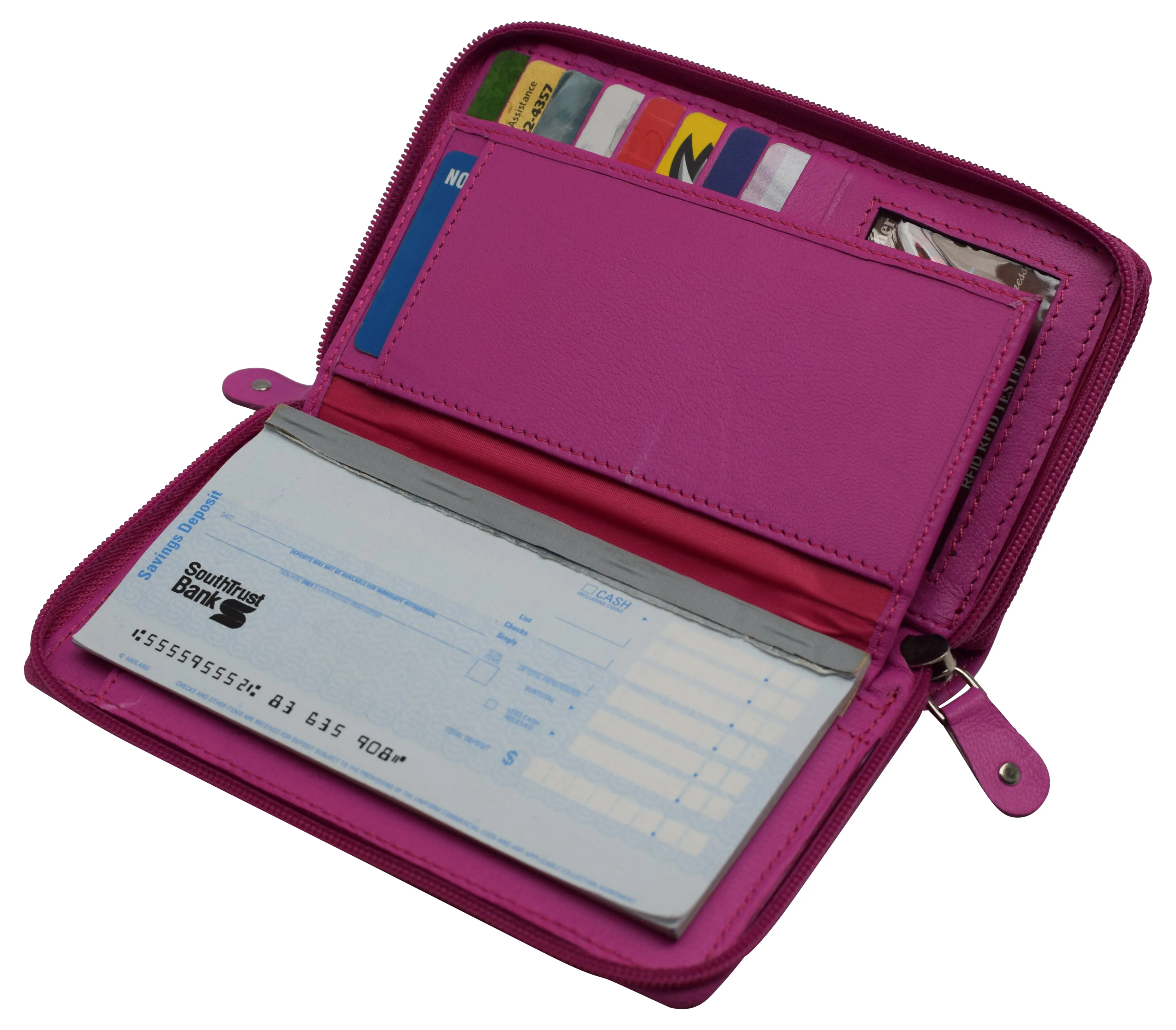 RFID Blocking Double Zipper Smartphone Genuine Leather Large Women's Wallet Hot Pink