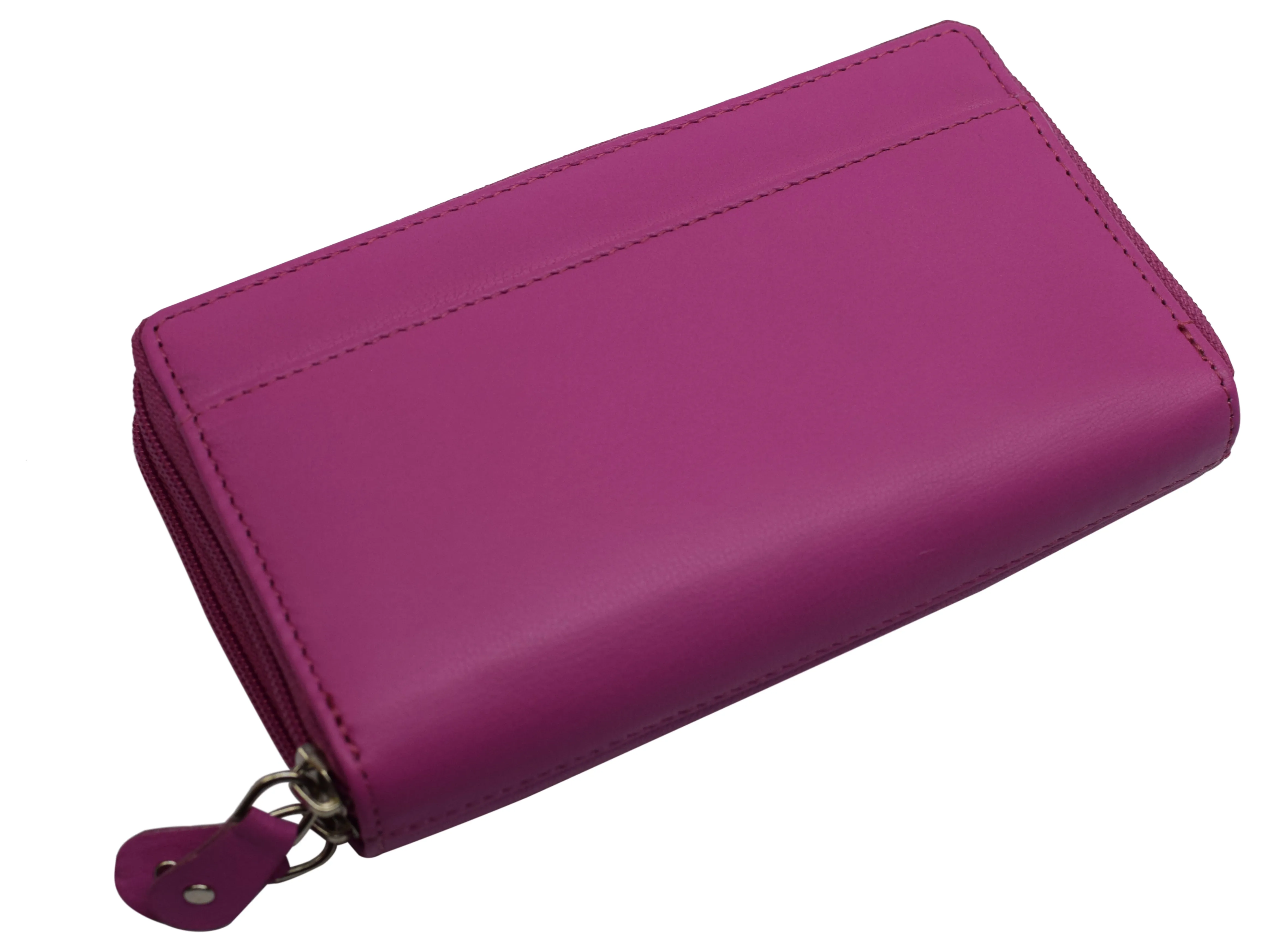 RFID Blocking Double Zipper Smartphone Genuine Leather Large Women's Wallet Hot Pink