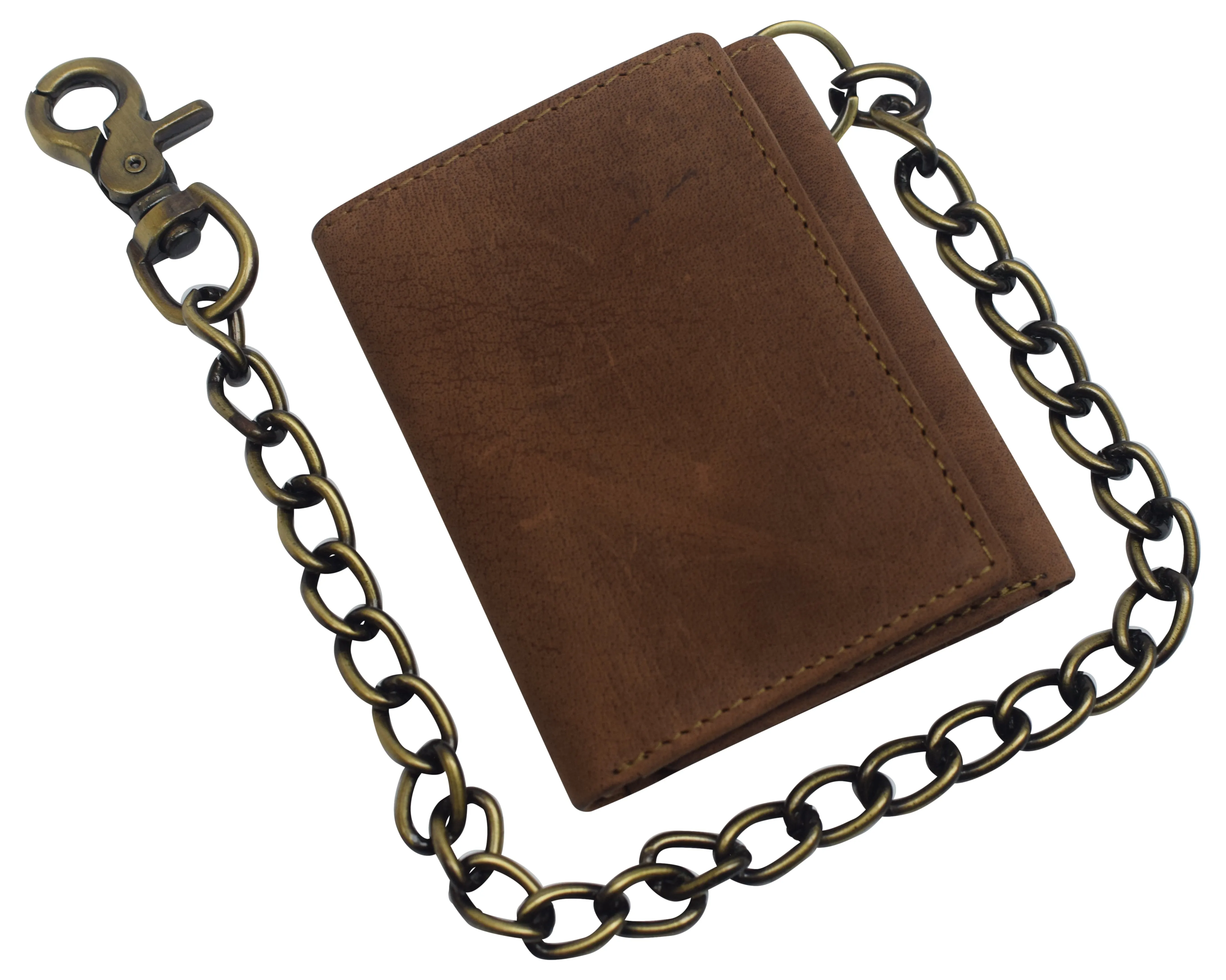 RFID Blocking Men's Tri-fold Vintage Leather Biker Chain Wallet With Snap Closure RFID610946RHU