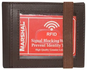 RFID49 Marshal Genuine Leather Slim Bifold Exterior ID Card Holder Wallet with Elastic Band Closure