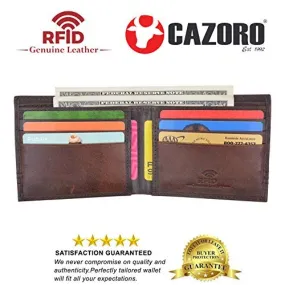 Slim Men's Wallet Thin Bifold Leather RFID Blocking Minimalist Front Pocket Mens Brown Wallet Cazoro