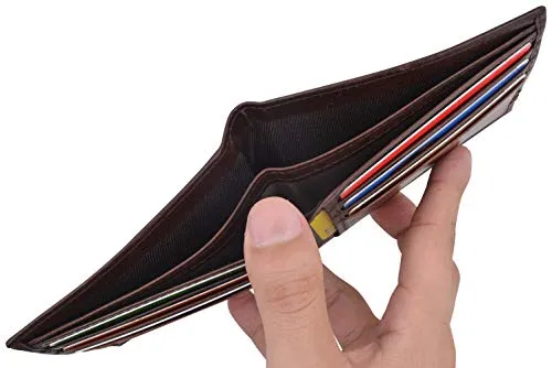 Slim Men's Wallet Thin Bifold Leather RFID Blocking Minimalist Front Pocket Mens Brown Wallet Cazoro