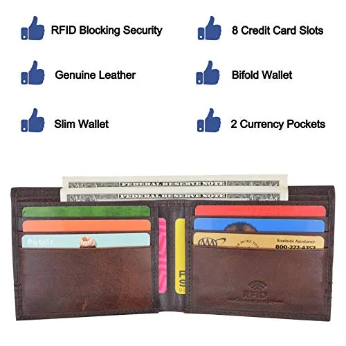 Slim Men's Wallet Thin Bifold Leather RFID Blocking Minimalist Front Pocket Mens Brown Wallet Cazoro