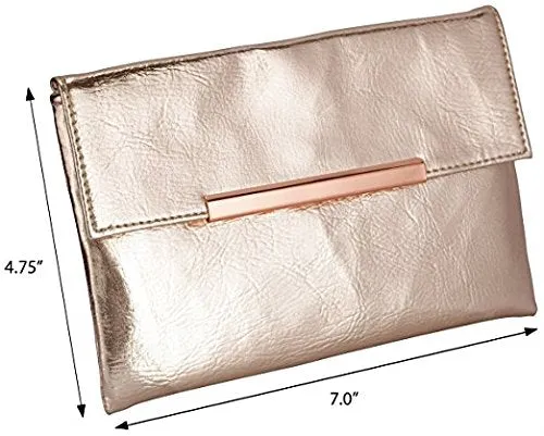 Small Rose Gold Metallic Clutch Bag For Cosmetics, Makeup, Cellphone, Wallet, and Organization - Made of Premium Vegan Leather