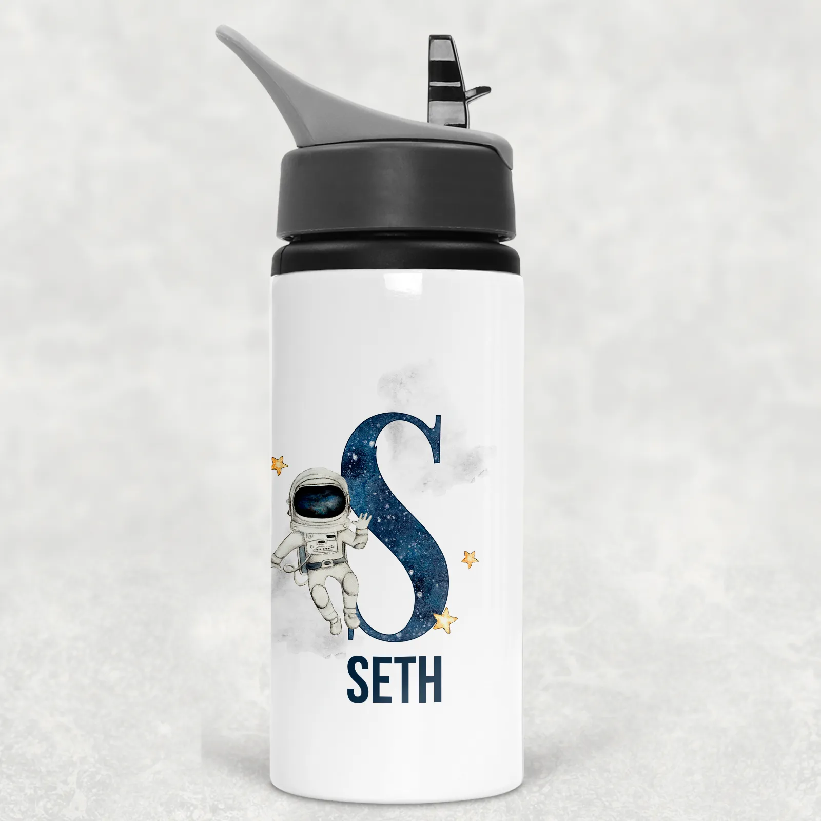 Space Alphabet Personalised Aluminium Straw Water Bottle 650ml