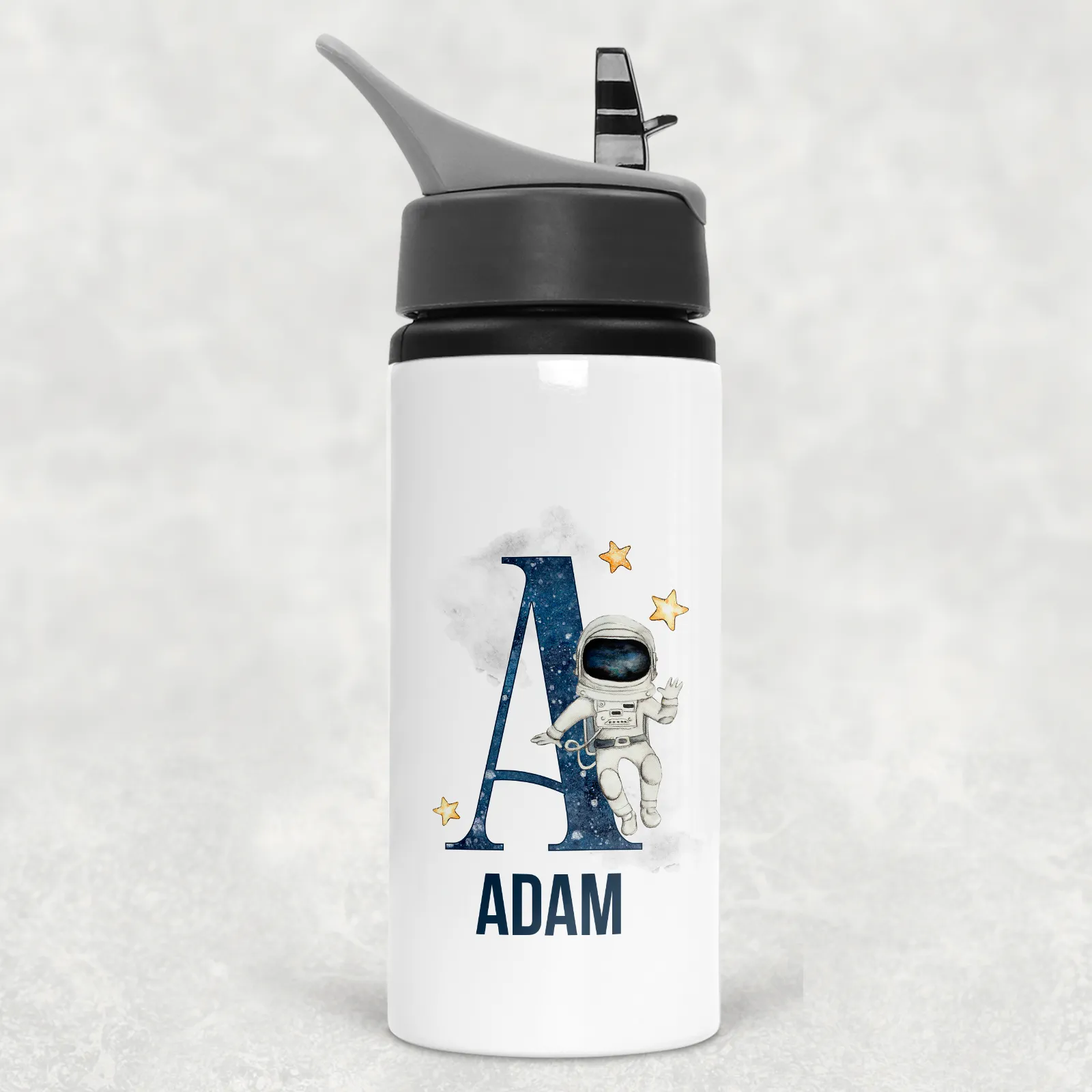 Space Alphabet Personalised Aluminium Straw Water Bottle 650ml