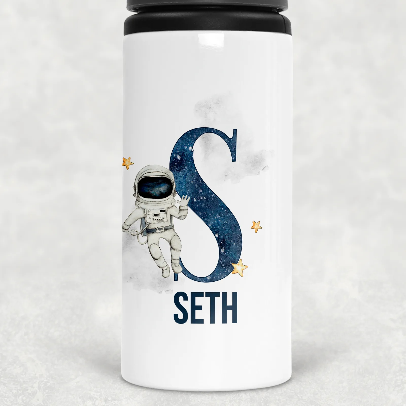 Space Alphabet Personalised Aluminium Straw Water Bottle 650ml