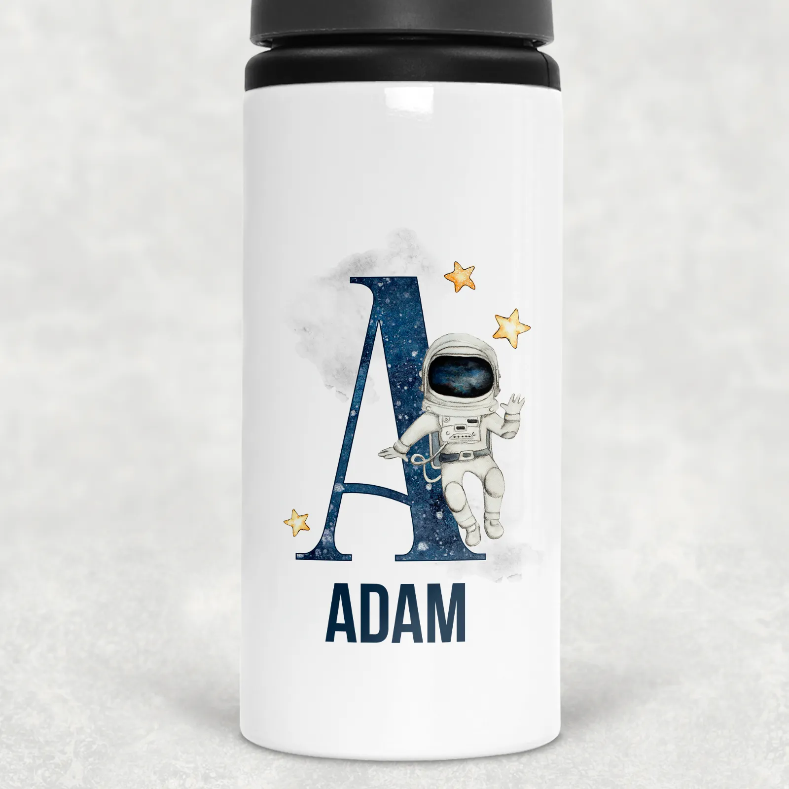 Space Alphabet Personalised Aluminium Straw Water Bottle 650ml