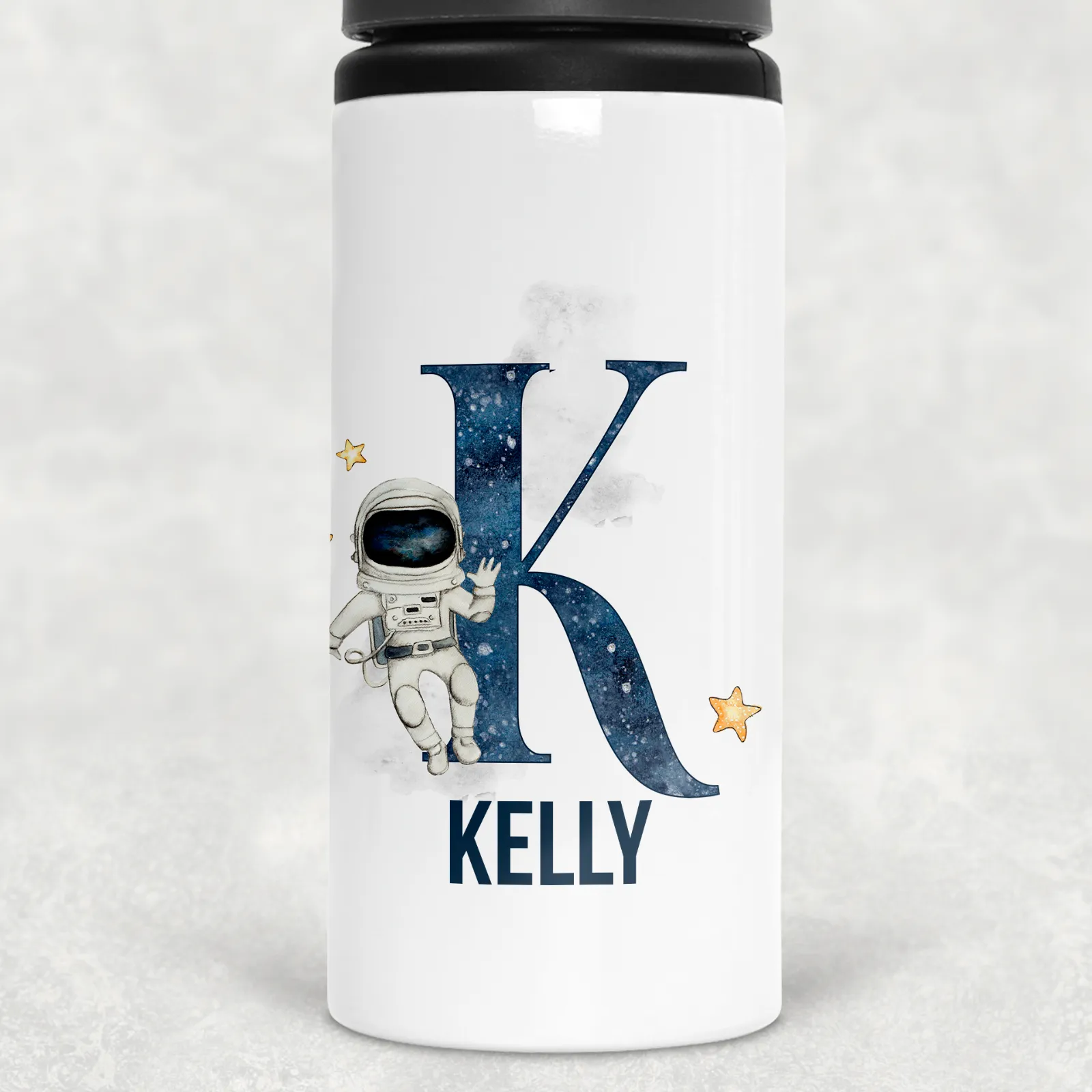 Space Alphabet Personalised Aluminium Straw Water Bottle 650ml