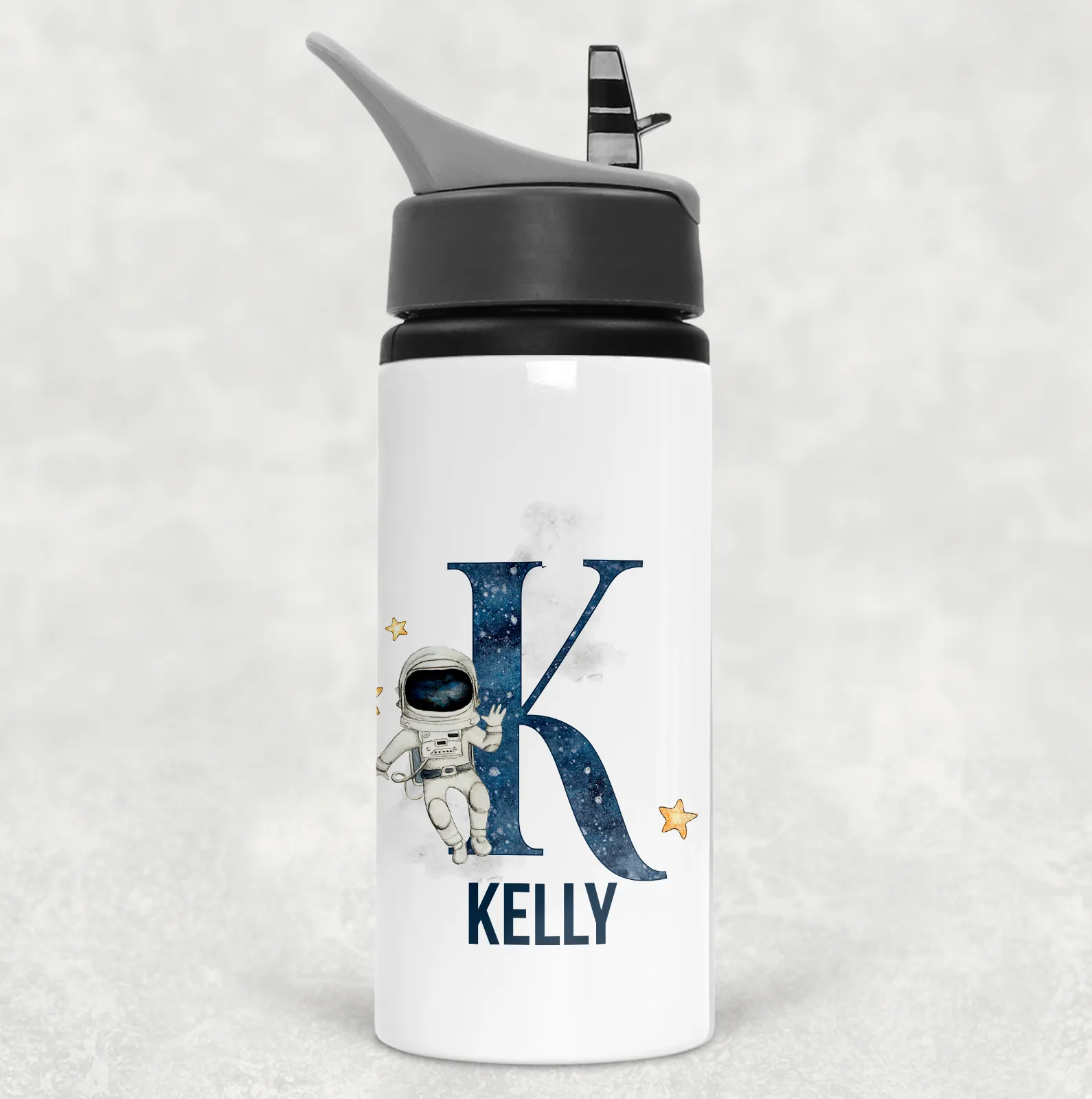 Space Alphabet Personalised Aluminium Straw Water Bottle 650ml
