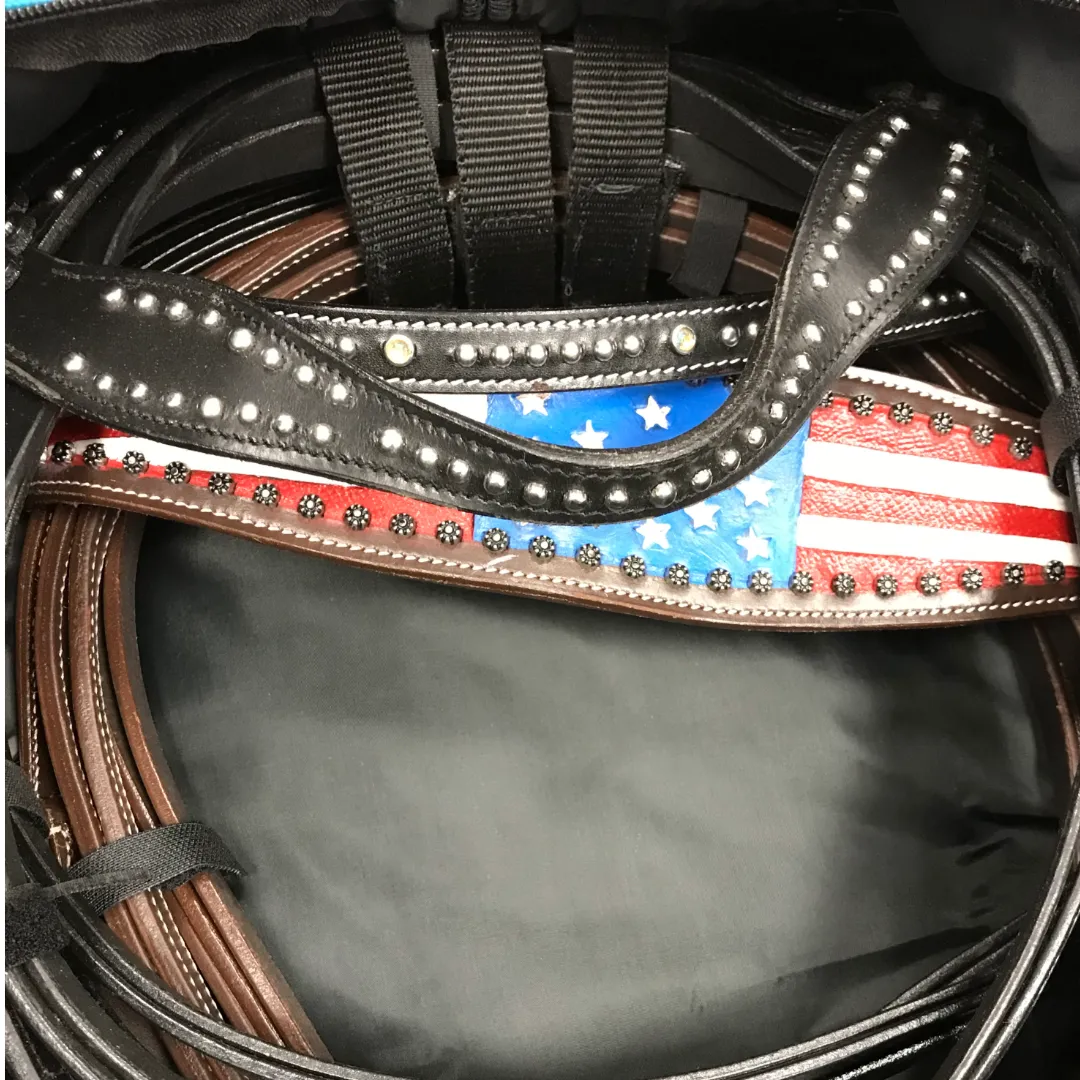 Tahoe Tack Turquoise Flower 1680D Nylon Center Opening Triple Layered Padded Bridle and Headstall Bag with Hand Tooled Leather Accents and 2 Year Warranty