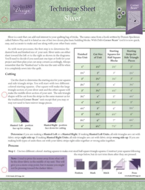 Technique Sheet - Sliver - DTEC07