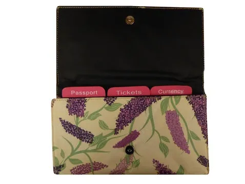 Travel Document Wallet by Eco Chic Waterproof & Durable Fabric Buddleia Design - Beige