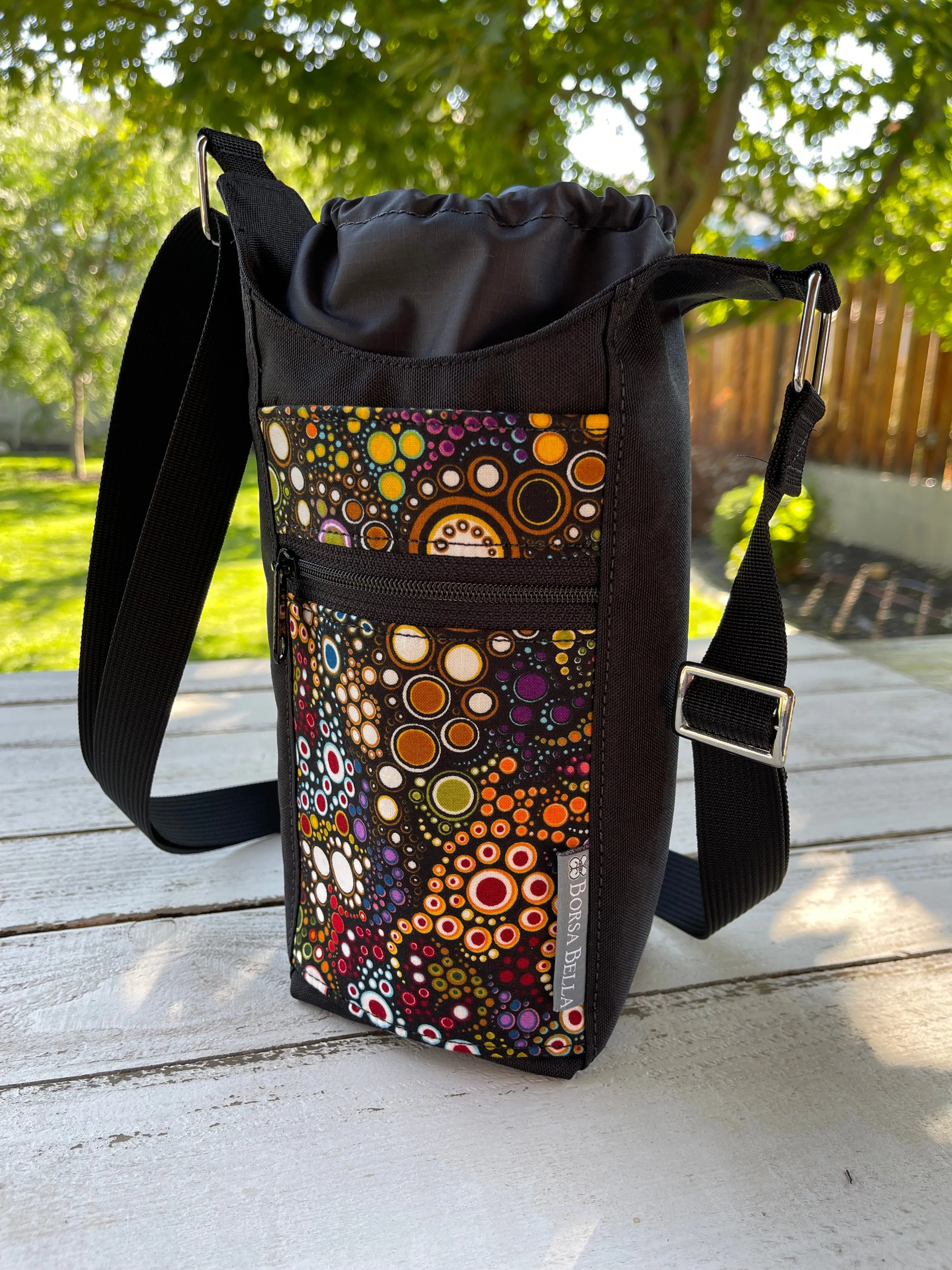 Water Bottle Crossbody Bag - Day Drinker - Cattitude Fabric Pocket