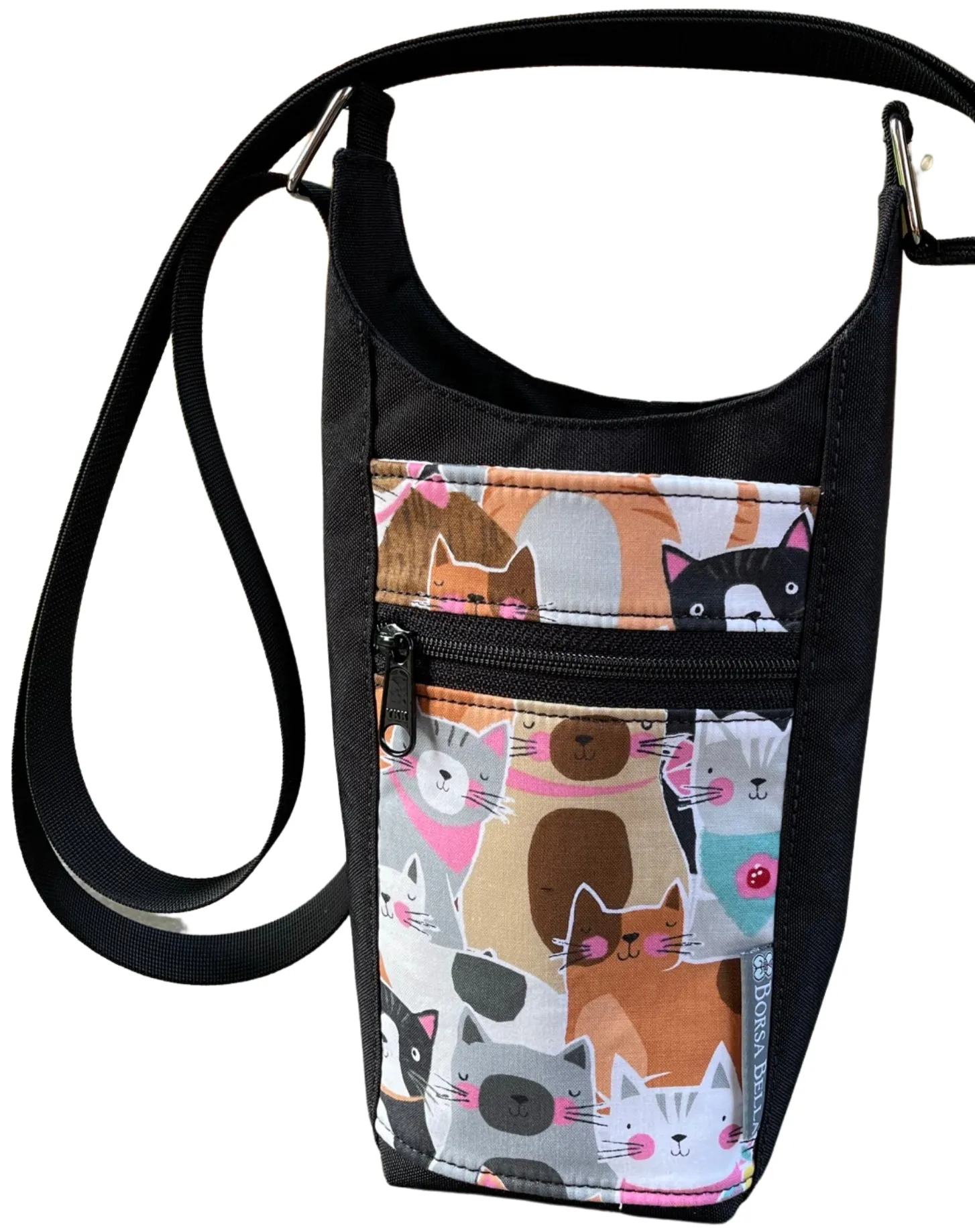 Water Bottle Crossbody Bag - Day Drinker - Cattitude Fabric Pocket