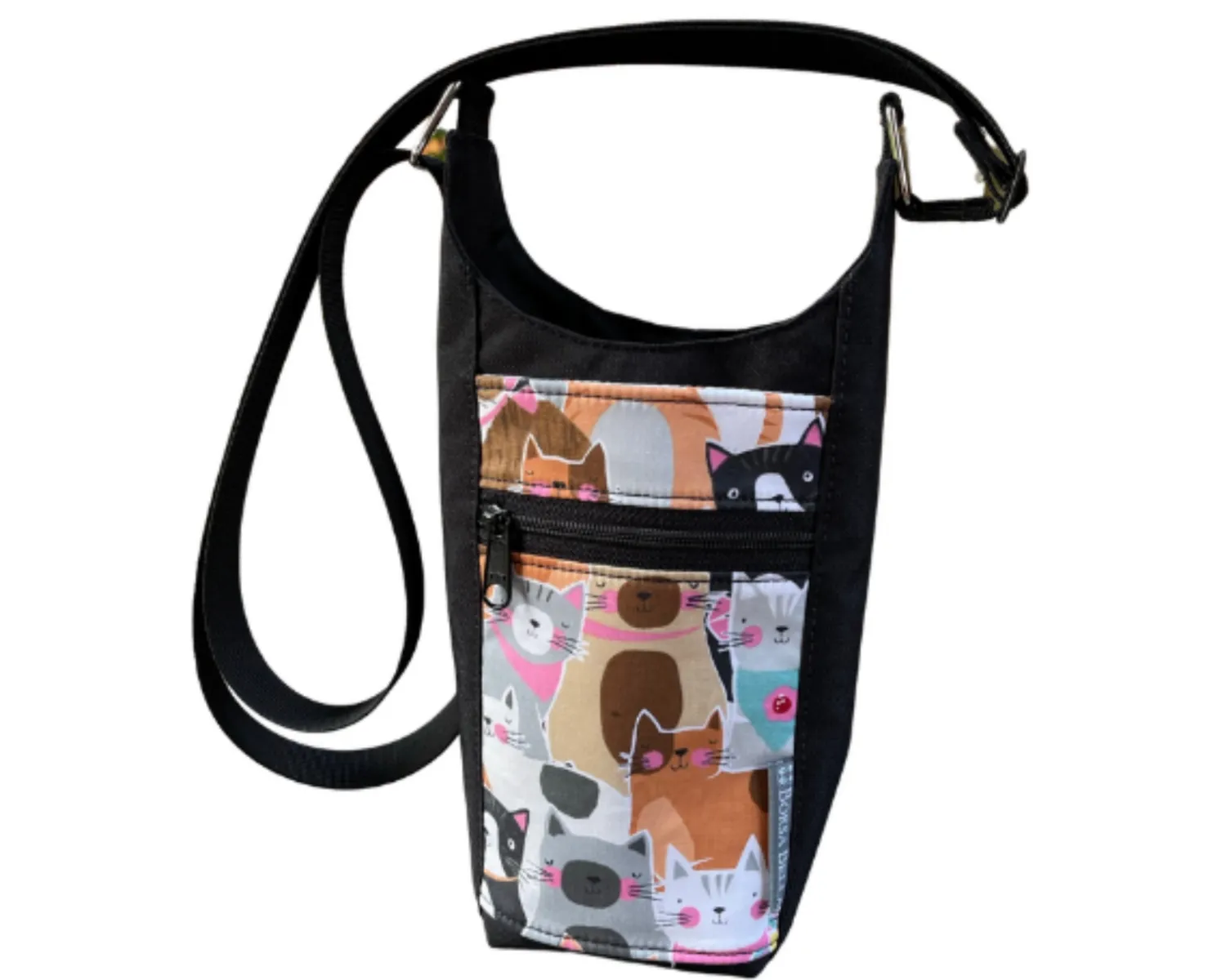 Water Bottle Crossbody Bag - Day Drinker - Cattitude Fabric Pocket
