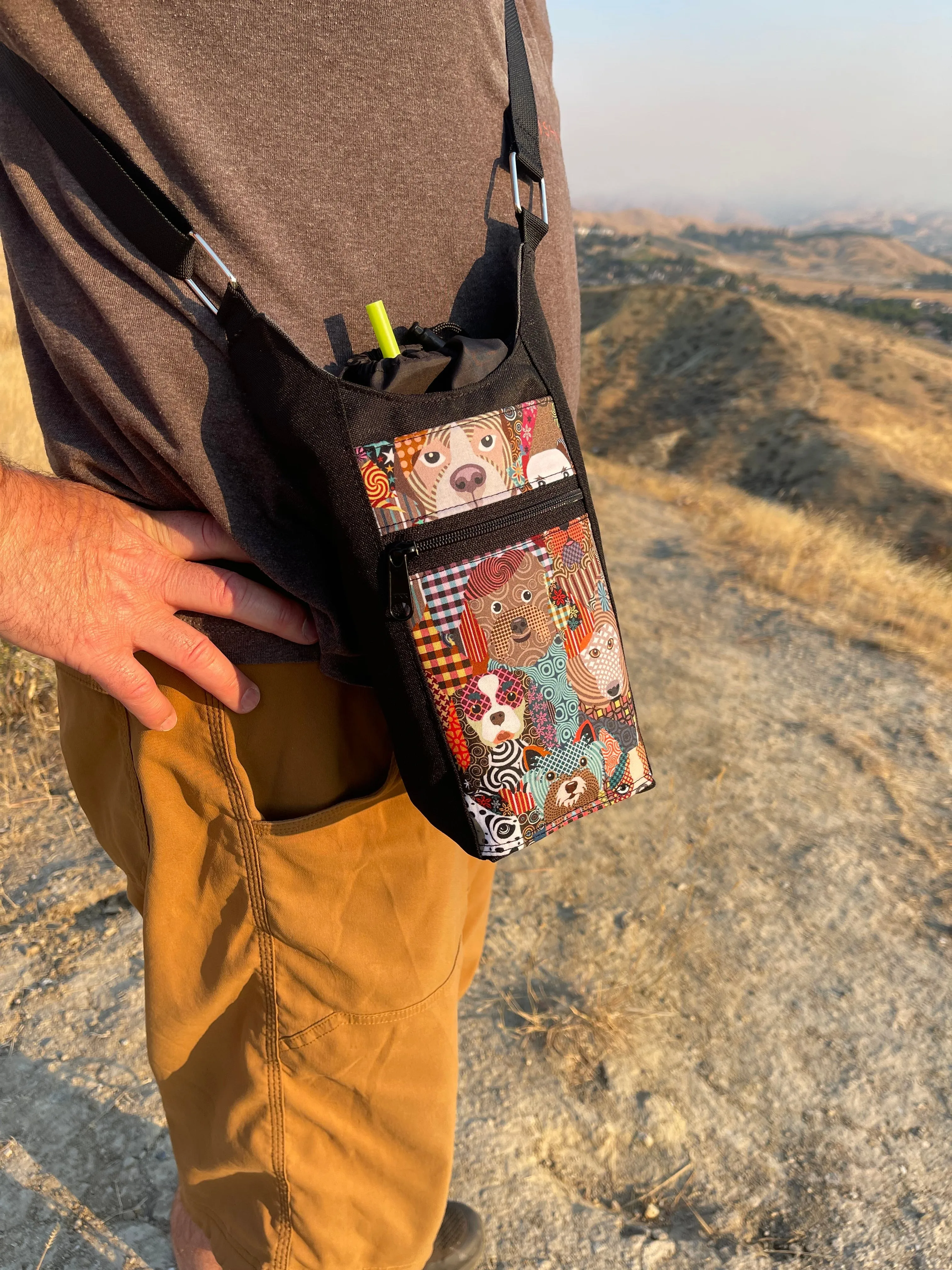 Water Bottle Crossbody Bag - Day Drinker - Cattitude Fabric Pocket
