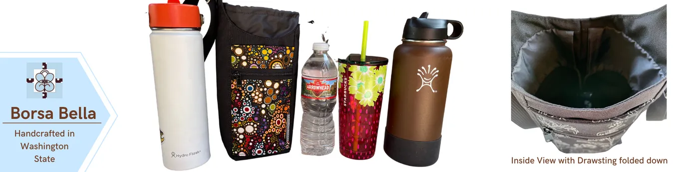 Water Bottle Crossbody Bag - Day Drinker - Cattitude Fabric Pocket