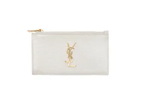 White Saint Laurent Leather Logo Card Holder Wallet